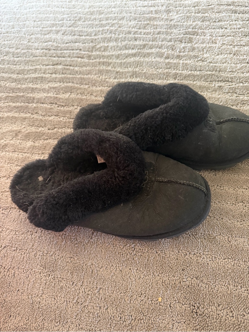 UGG Black Faux Fur Cozy Slip-On Slippers